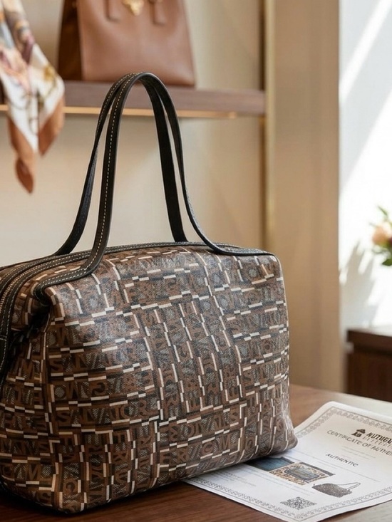 Salvatore Ferragamo Handbags - Authentic Salvatore Ferragamo Monogram Tote Bag Brown Italy COA Included